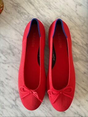Rothy's Red Knit Ballet Flats with Bow Trim